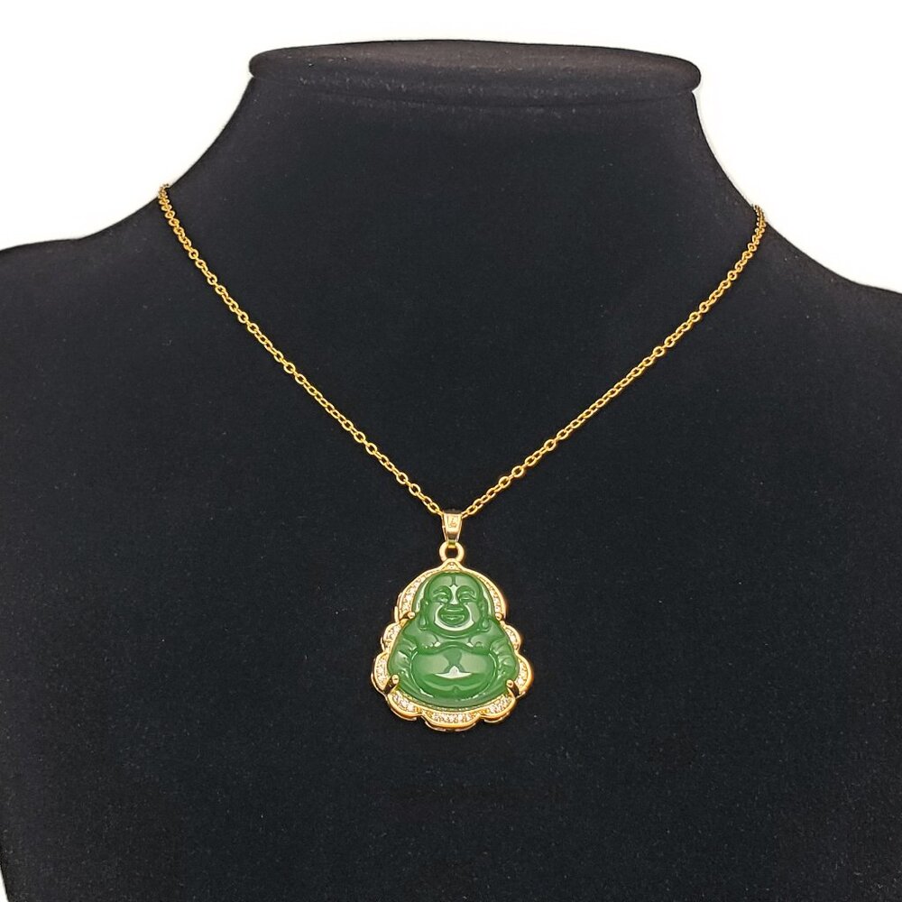 14K Gold Womens 1ct Diamond Jade Buddha Necklace New 14 K Silver Buddah Jewelry